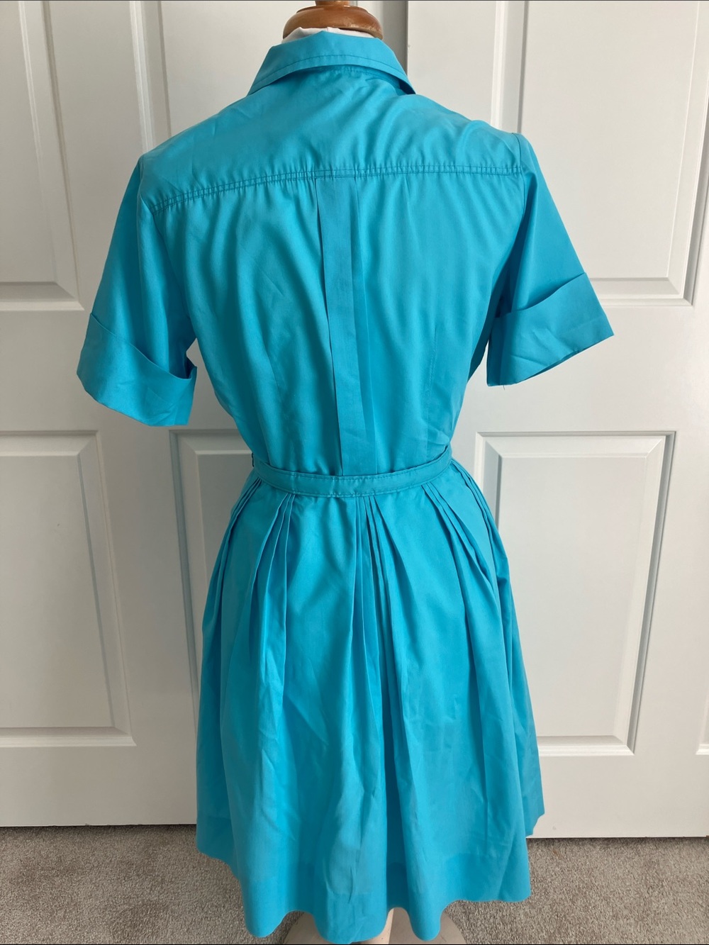 VTG Bright Turquoise Midi Shirtwaist Dress with Belt - Picture 6 of 10